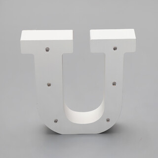 'U'  White Alphabet Wooden Letter LED Sign Light