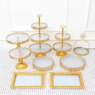 9Pcs Gold Acrylic Plate Metal Cake Holder Set Cupcake Tray & Stand