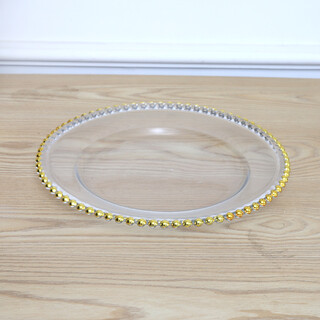 4 x Clear Glass Charger Plate Beaded Gold