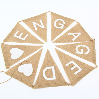 ENGAGED Flag Vintage Hessian Burlap Butting Banner Engagement Party Decor