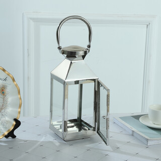 6 x Square Stainless Steel Candle Lanterns Small Wedding Centrepieces
