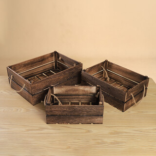 3PC Wooden Brown Decorative Crates Boxes Wedding Home Vintage Rustic Storage