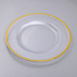 4 x Clear Glass Charger Plate Gold Rim