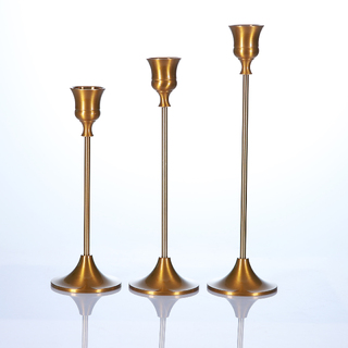 Set of 3 Gold Metal Taper Candle Candlestick Holders