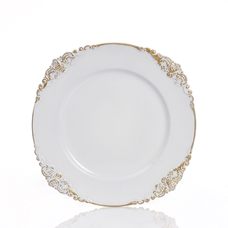 24 x White Vintage Charger Plate 33cm French Style Gold Edge 