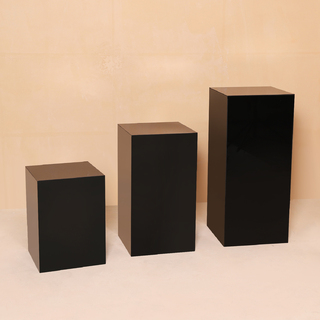 Set of 3 Black Acrylic Cube Display Plinth Pedestal 