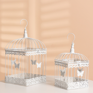 Set of 2 White Wedding Square Bird Cage Card Keeper Wishing Well Decoration Centrepiece
