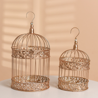 Set of 2 Gold Wedding Round Bird Cage Card Keeper Wishing Well Decoration Centrepiece
