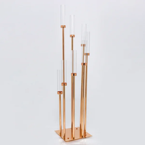 8 Heads Glass Candle Holder Gold Metal Spiral Candelabra 136cm Tall 