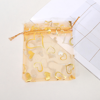 100 x Gold Heart Organza Favours Gift Bags Pouches 10x12cm 