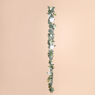 1.9m Artificial Eucalyptus White Rose Garland Long Silver Dollar Leaf Vine Plants