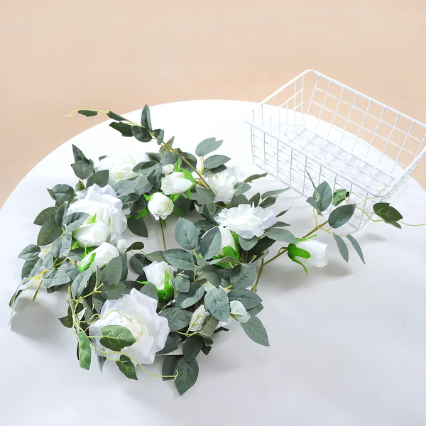 1.82M Artificial White Silk Rose Flowers Vine Hanging Long Garland