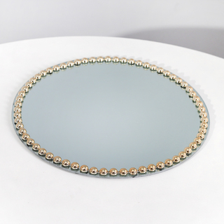 6 x Round 30CM Mirror Base With Gold Pearl Wedding Table Centrepiece