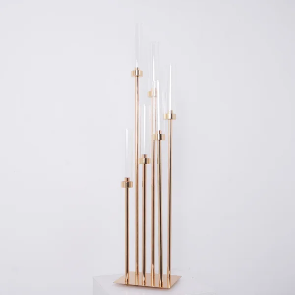 6 Heads Glass Candle Holder Gold Metal Candelabra 115cm Tall 