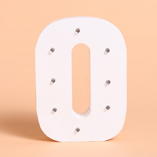 Number '0' White Wooden Letter LED Sign Light