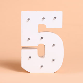 Number '5' White Wooden Letter LED Sign Light