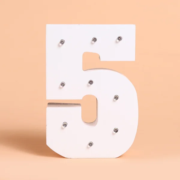 Number '5' White Wooden Letter LED Sign Light