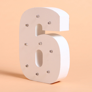 Number '6' White Wooden Letter LED Sign Light