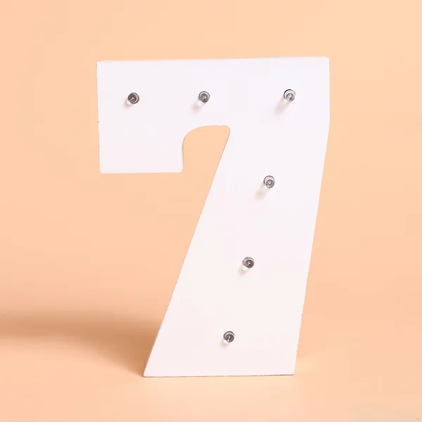 Number '7' White Wooden Letter LED Sign Light
