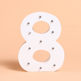 Number '8' White Wooden Letter LED Sign Light
