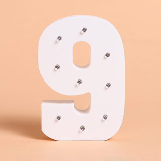 Number '9' White Wooden Letter LED Sign Light