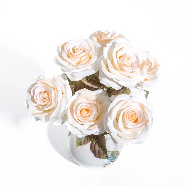 7 Heads Full Bloom Artificial Rose Bouquet Champagne 44cm