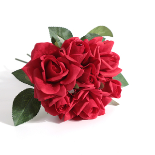 7 Heads Red Rose Bouquet Real Touch 30cm