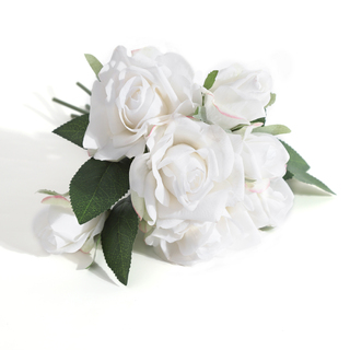 7 Heads White Rose Bouquet Real Touch 30cm