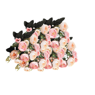 10 x Artificial Camellia Bouquet Pink and Champagne 25cm Bulk