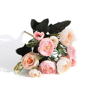 10 Heads Artificial Camellia Bouquet Pink and Champagne 25cm
