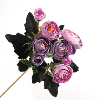 10 Heads Artificial Camellia Bouquet Pink and Purple 25cm