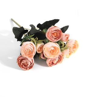 10 Heads Artificial Camellia Bouquet Coffee and Champagne 25cm
