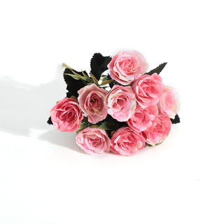 10 Heads Artificial Blooming Garden Rose Pink 28cm