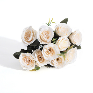 10 Heads Artificial Blooming Garden Rose Creamy White 28cm