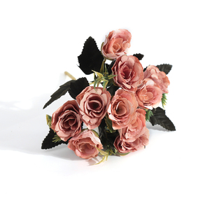 10 Heads Artificial Blooming Garden Rose Brown Pink 28cm