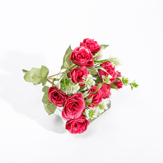 10 Heads Artificial Blooming Spring Garden Rose Magenta 26cm