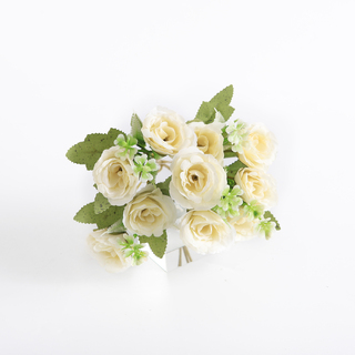 10 Heads Artificial Blooming Spring Garden Rose Creamy White 26cm