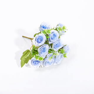10 Heads Artificial Blooming Spring Garden Rose Light Blue 26cm