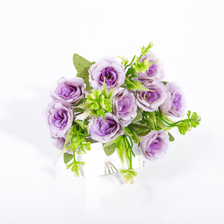 10 Heads Artificial Blooming Spring Garden Rose Purple 26cm