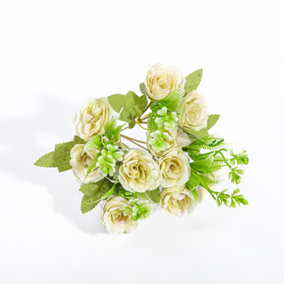 10 Heads Artificial Blooming Spring Garden Rose Creamy Yellow 26cm