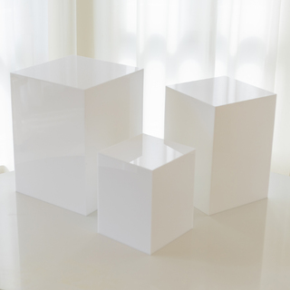 Set of 3 White Acrylic Table Riser Display Plinth H40cm/35cm/25cm