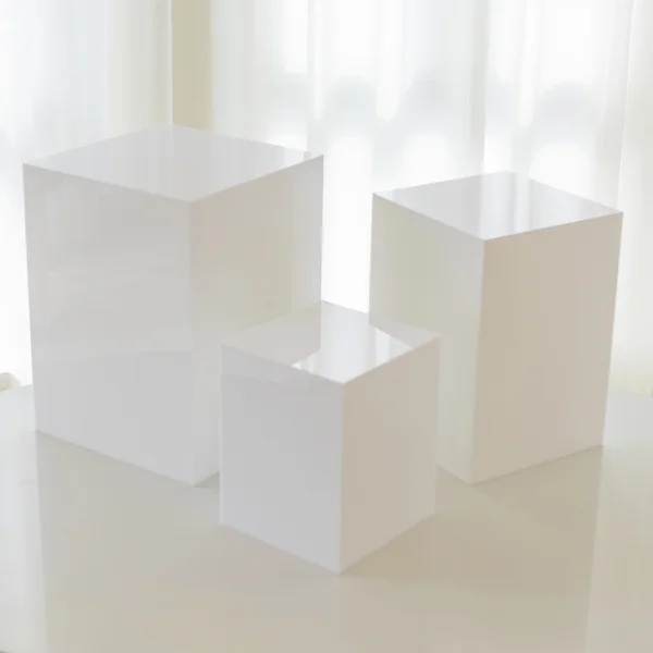Set of 3 White Acrylic Table Riser Display Plinth H40cm/35cm/25cm