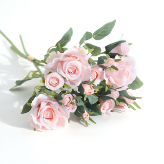 15 Heads Artificial Silk Rose Bouquet Pale Pink 40cm