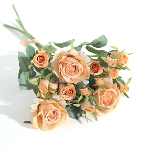 15 Heads Artificial Silk Rose Bouquet Peach 40cm