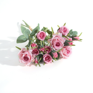 15 Heads Artificial Silk Rose Bouquet Pink 40cm