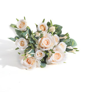 15 Heads Artificial Silk Rose Bouquet Champagne 40cm