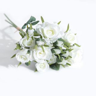 15 Heads Artificial Silk Rose Bouquet White 40cm
