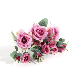 15 Heads Artificial Silk Rose Bouquet Lilac 40cm