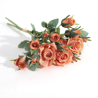 15 Heads Artificial Silk Rose Bouquet Rust 40cm