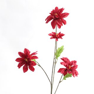 4 x Artificial Dahlia 4 Heads Spray Red 70cm